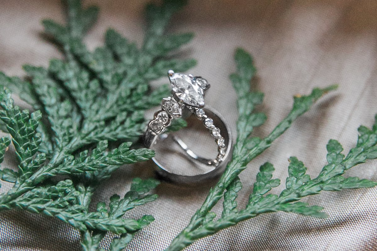 ring with evergreen branches at wedding venue the Inn at Leola Village in Lancaster Pennsylvania by the Jepsons