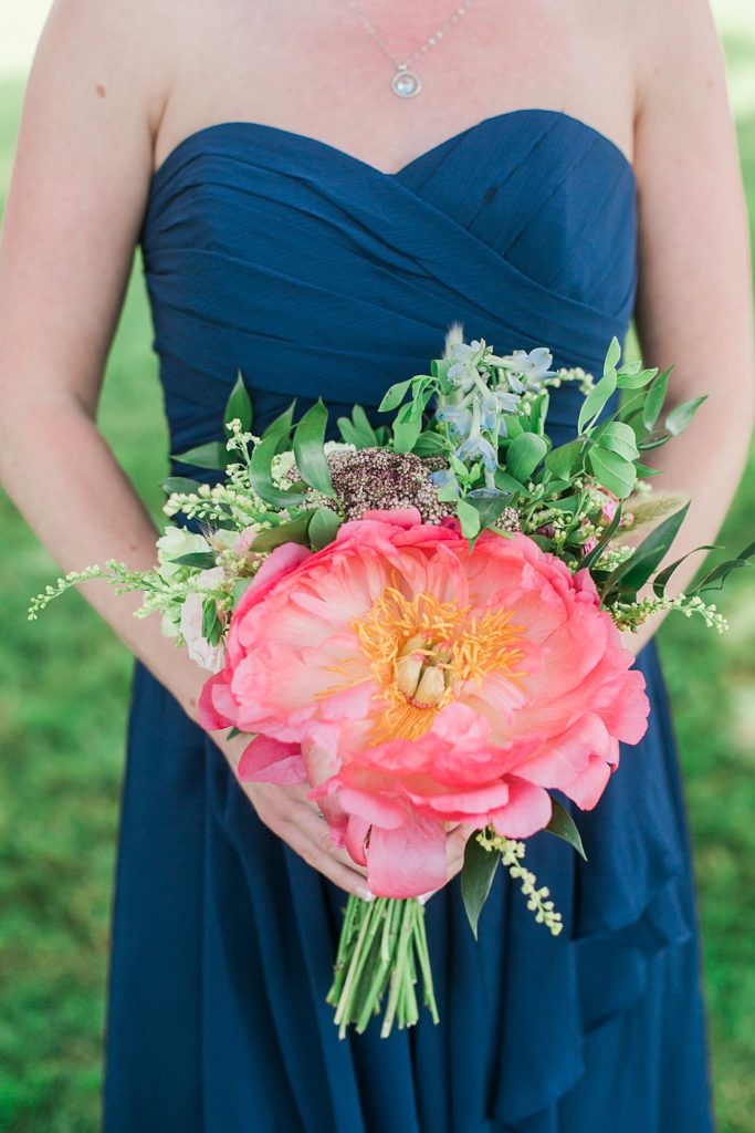 Coral peony bridesmaid bouquet by Pocketful of Posies