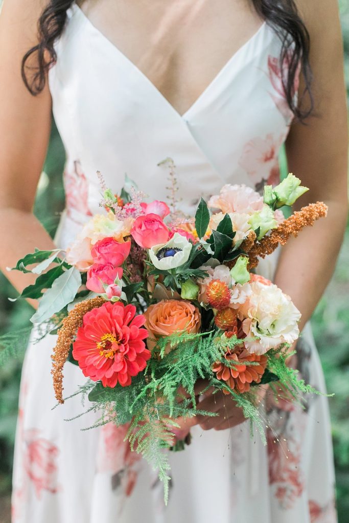 bouquet by Erin Carey Florals held by maid of honor at Fern Hill Weddigns