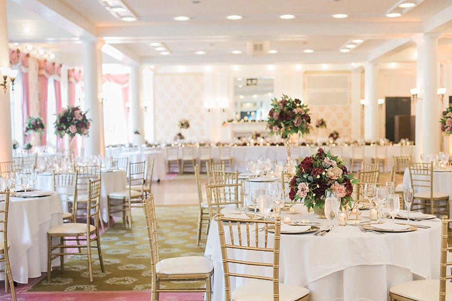 The Colonnade Room wedding reception at The Omni at Bedford Springs